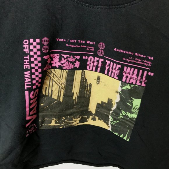Vans Off The Wall T Shirt Skate Street Crop Top Raw Hem Graphic Tee Womens Top S - Picture 5 of 11
